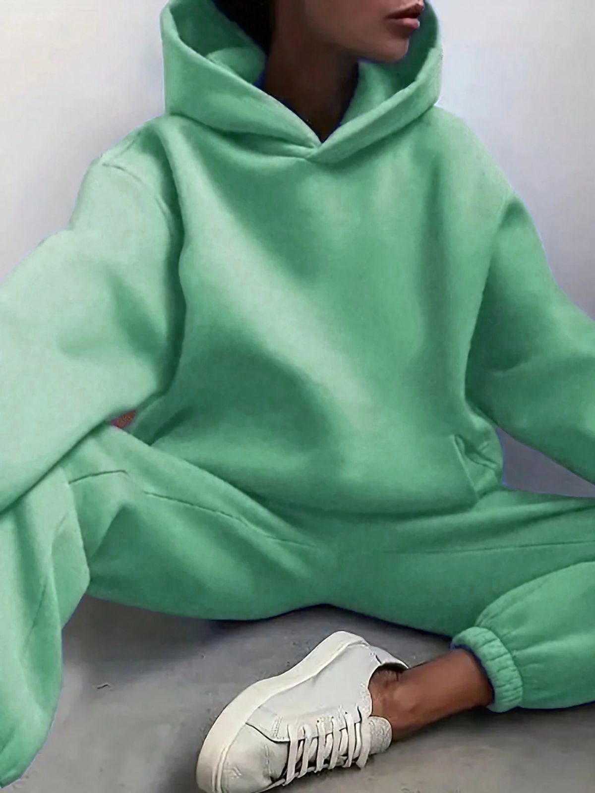 Solid Drop Shoulder Hooded Sweatshirt & Solid Sweatpants
