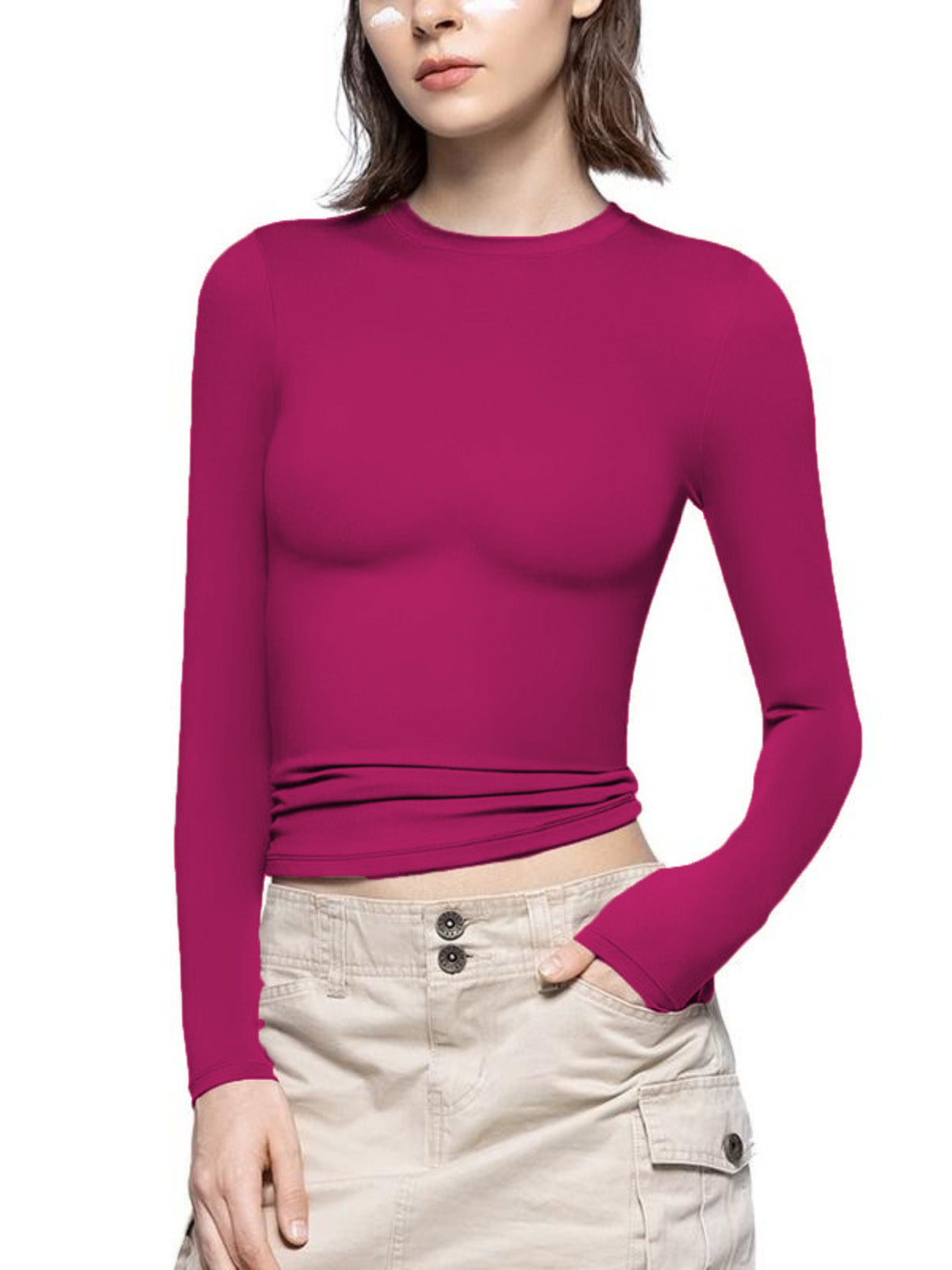 Solid Streetwear Minimalist Double Layer Compression Long Sleeve Basic T-shirt