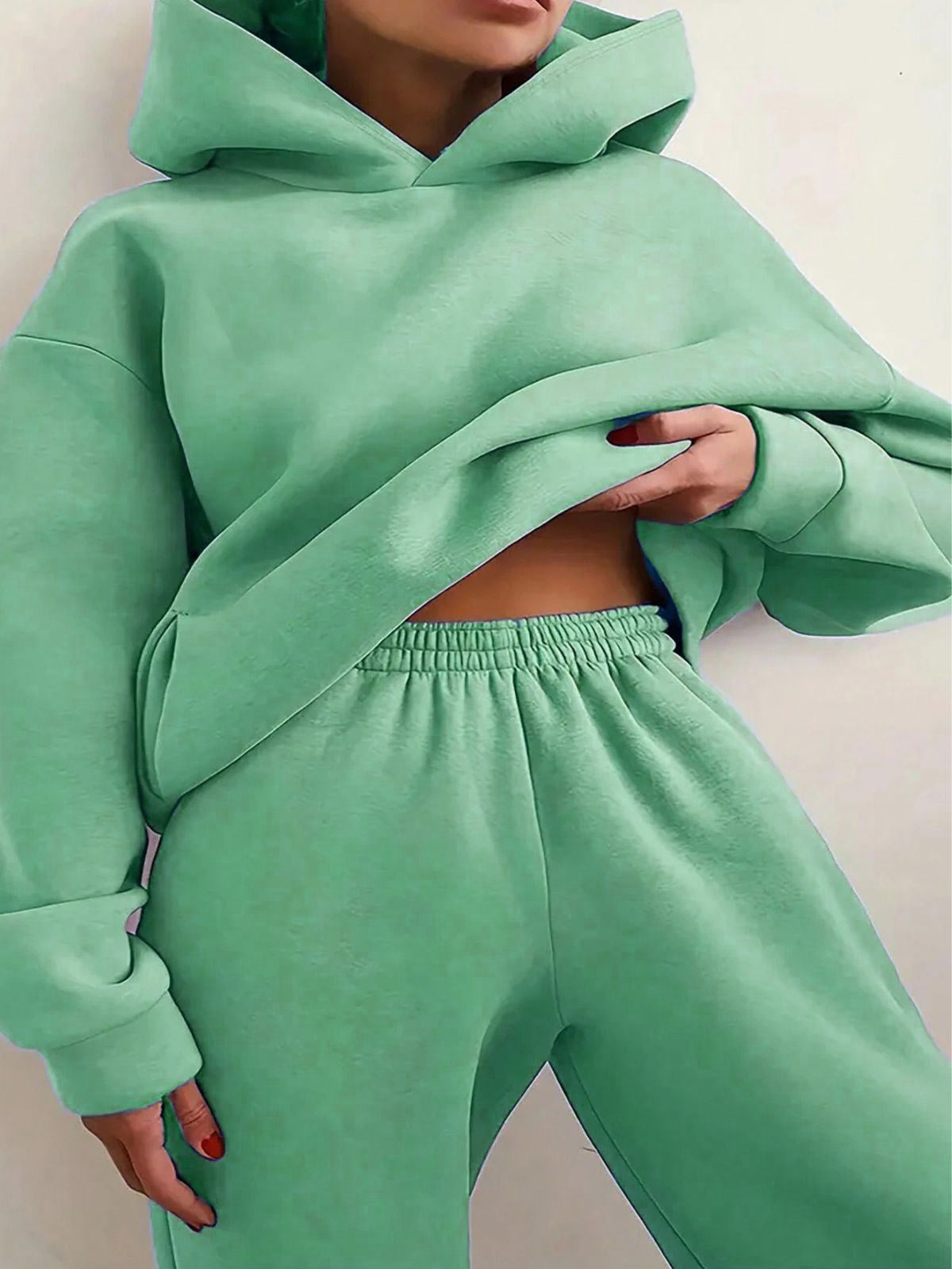 Solid Drop Shoulder Hooded Sweatshirt & Solid Sweatpants
