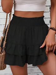 Boho Relaxed Fit Casual Tiered Layer Frill Trim Ruffle High Waist Skorts
