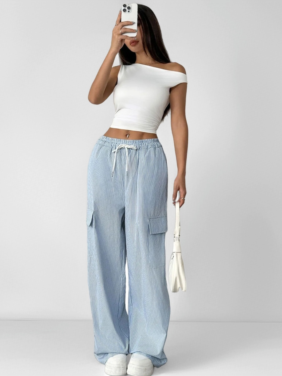 Flow Motion Striped Pocket High Rise Palazzo Pants