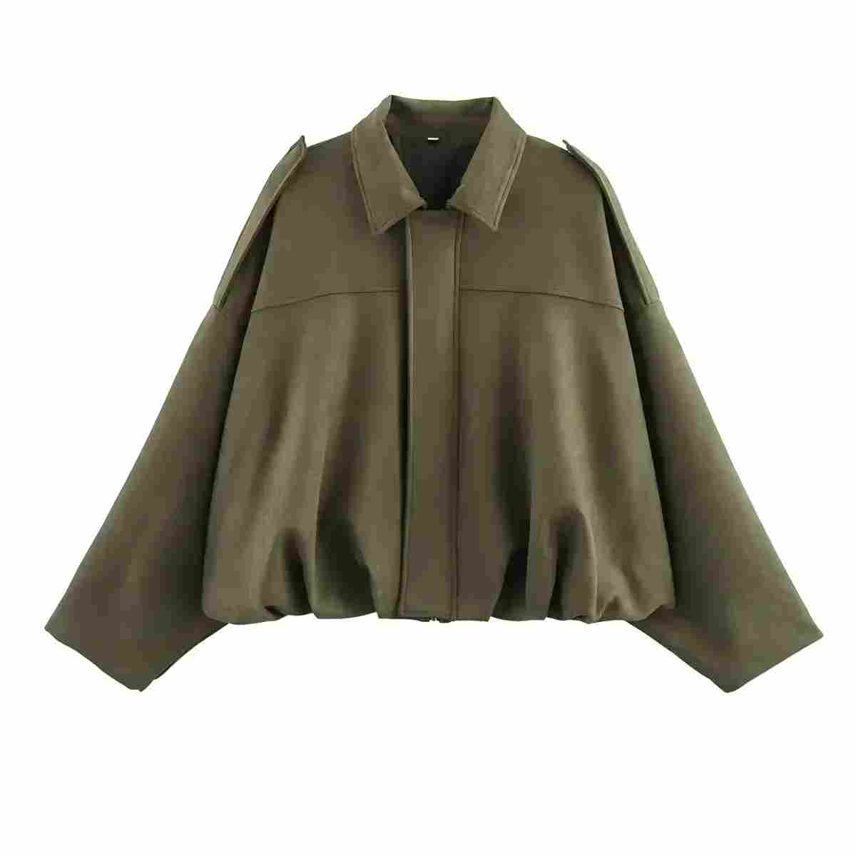 Solid Lapel Drop Shoulder Military Short Coat Trendy Army Color Outwear