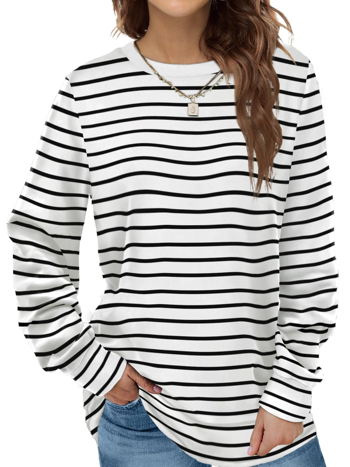 Solid Round Neck Tunic Sweatshirt for Leggings Fall Fashion