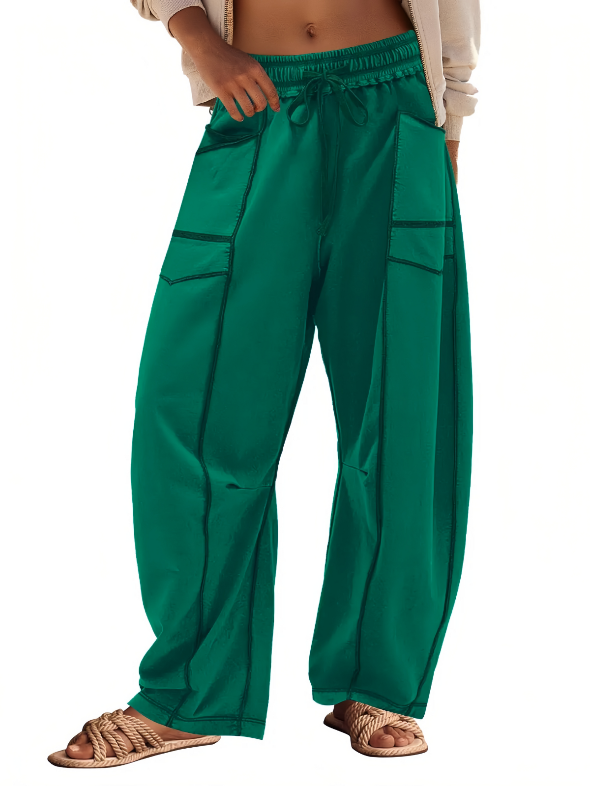 Athletic Baggy Colorblock Soft Fabric Vogue Design Stitching Medium Rise Palazzo Pants