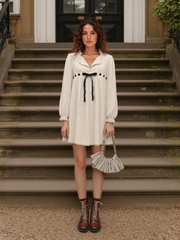 Loose Fall Vintage Long Sleeve Tie-up Patchwork Mini Dress