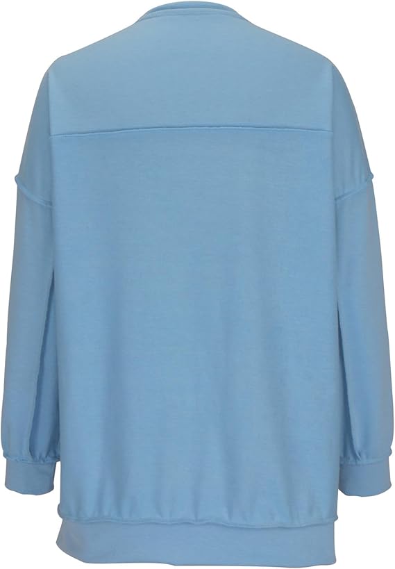 Button Lapel Henley Collar Oversized Pullover Tunic Sweatshirt