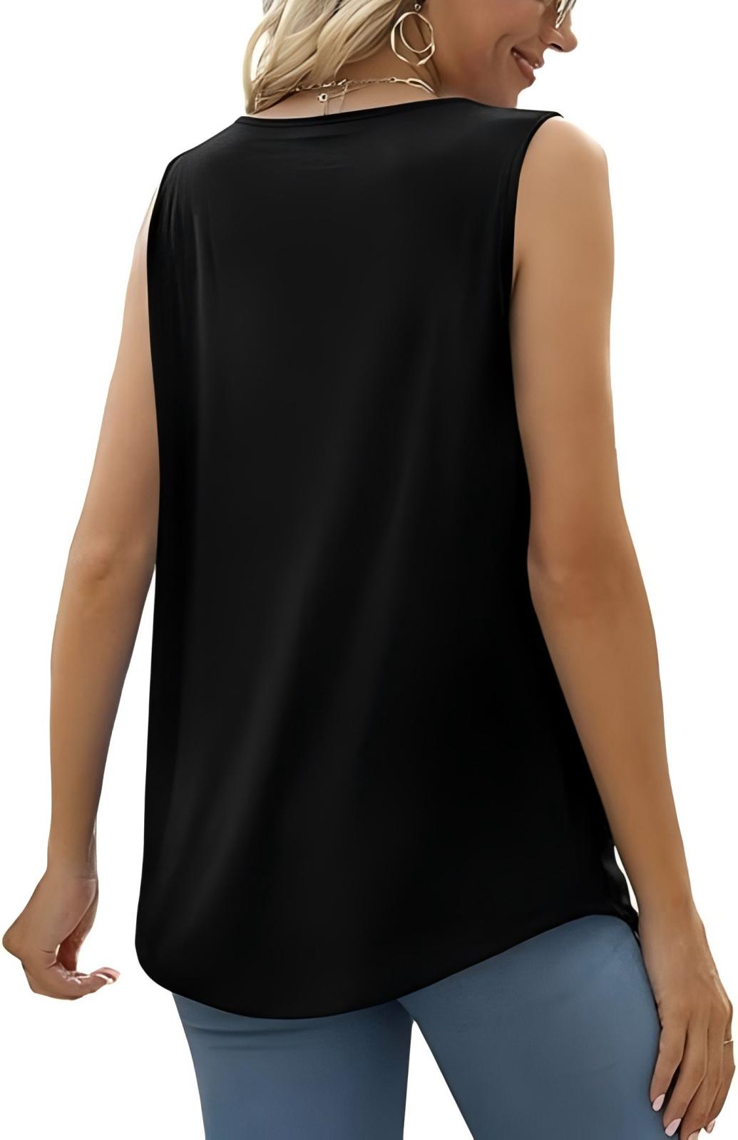 Solid Lace Hollow Round Neck  Loose Fit Pleated Tank