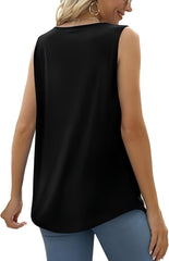 Solid Lace Hollow Round Neck  Loose Fit Pleated Tank