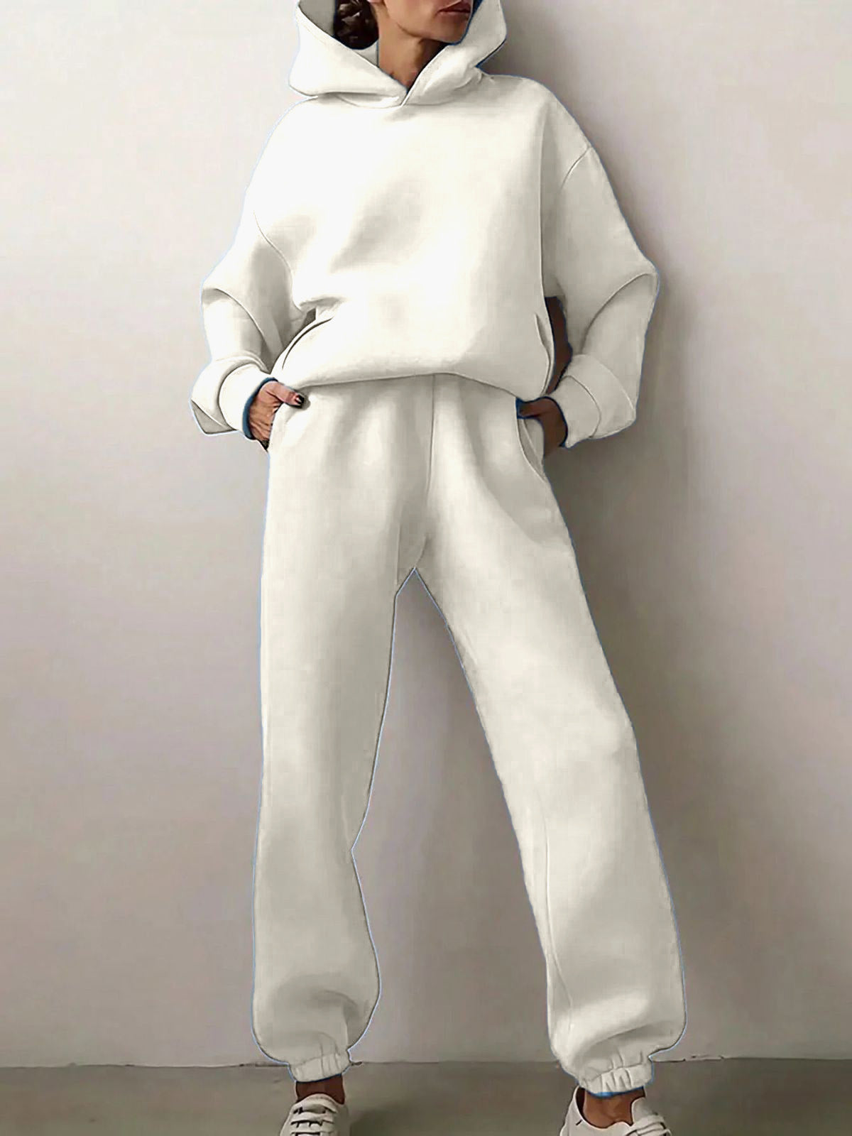 Solid Drop Shoulder Hooded Sweatshirt & Solid Sweatpants
