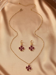 Elegant Style 2 Piece Set Aluminum Alloy Four Leaf Clover Earrings & Necklace Jewelry Set