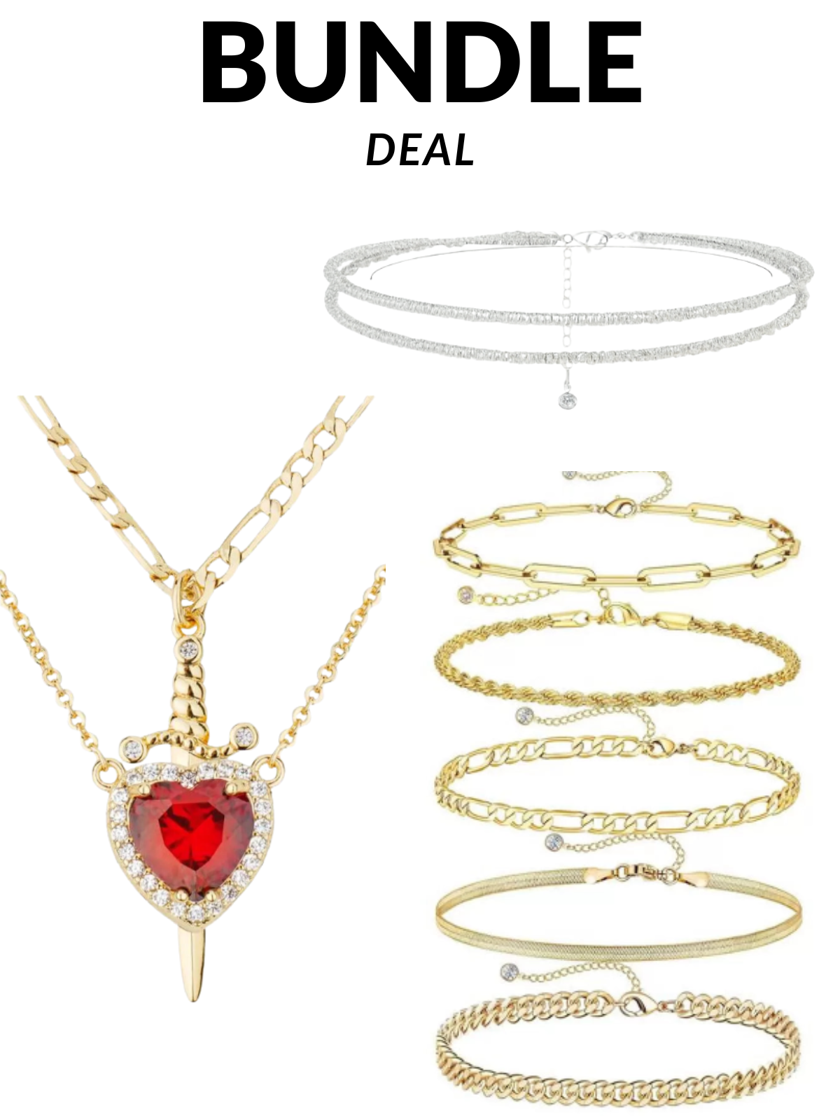 3-Piece Fashion Jewelry Set - Waterproof Anklet + 14K Gold-Plated Necklace + Cuban Chain Bracelet Luxury Combination