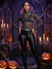 Spider Net Round Neck Sheer Tights Blouse