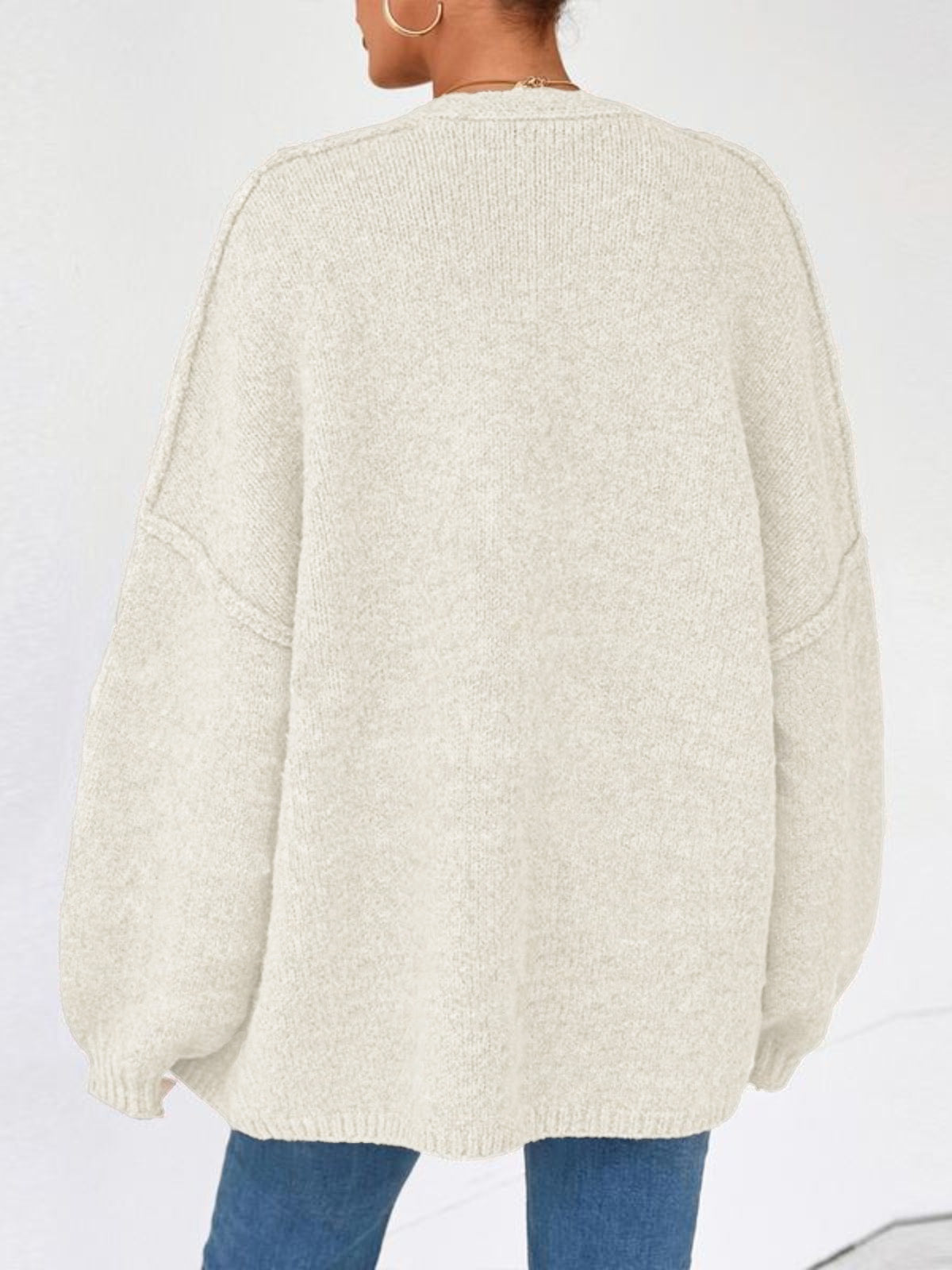 Solid Oversized Camel Outwear Fall Long Lantern Sleeve Knit Cardigan
