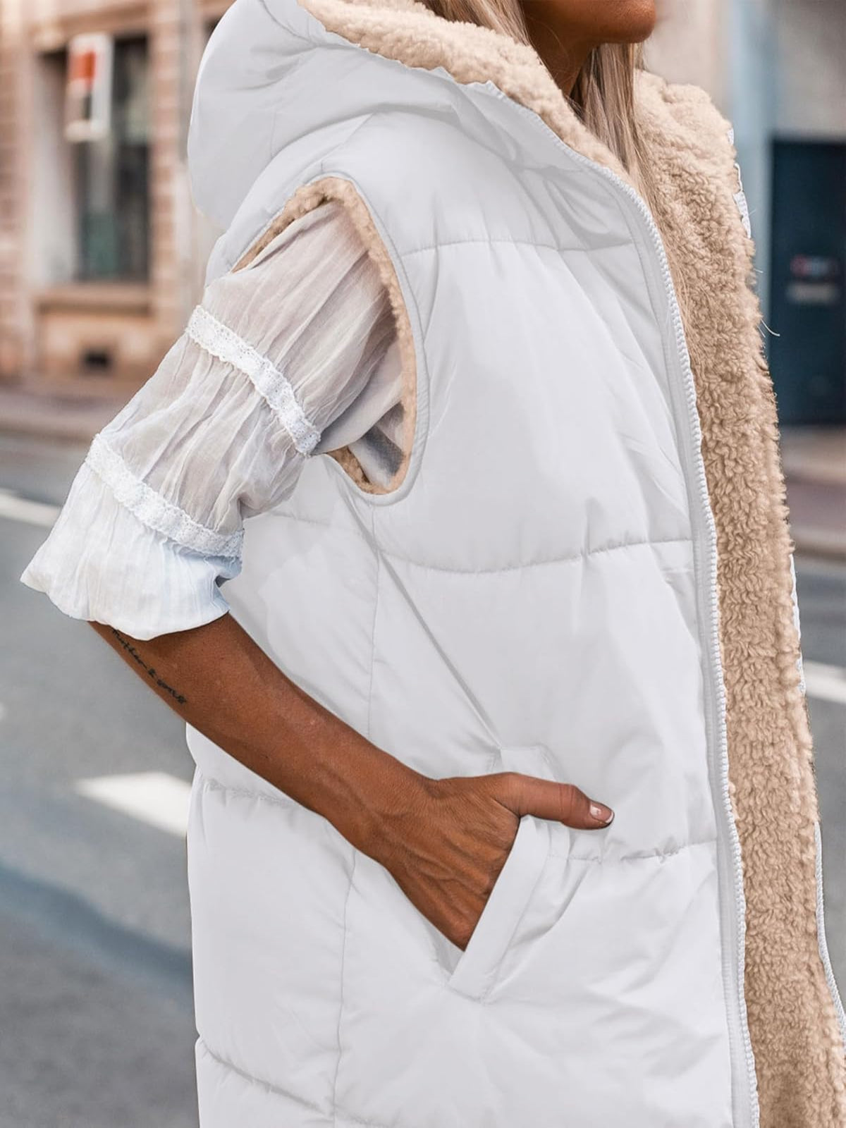 Solid Pocket Zip Up Hooded Basic Casual Vest