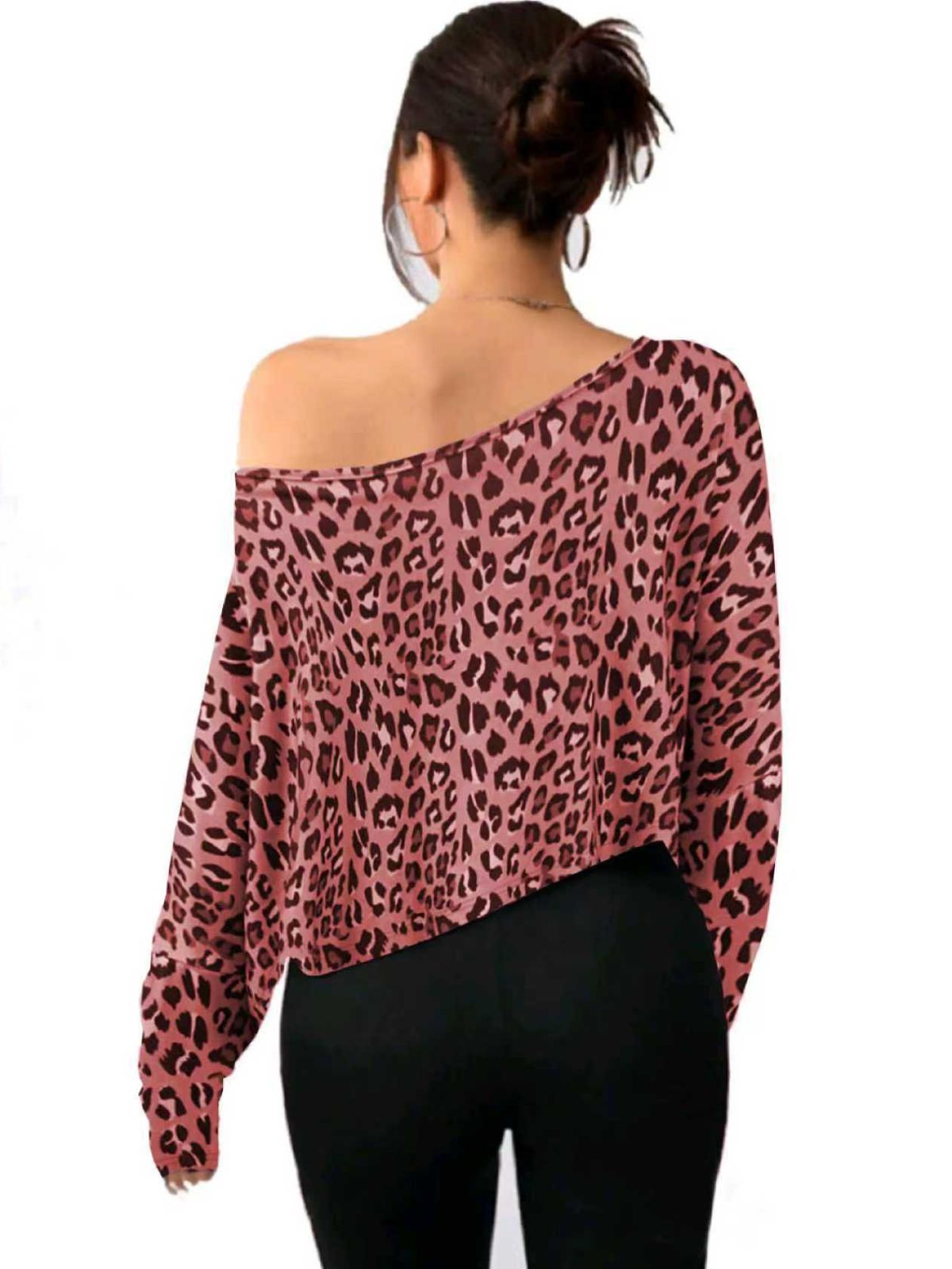 Solid Round Neck Drop Shoulder Casual Long Sleeve Crop T-shirt  for All Seasons
