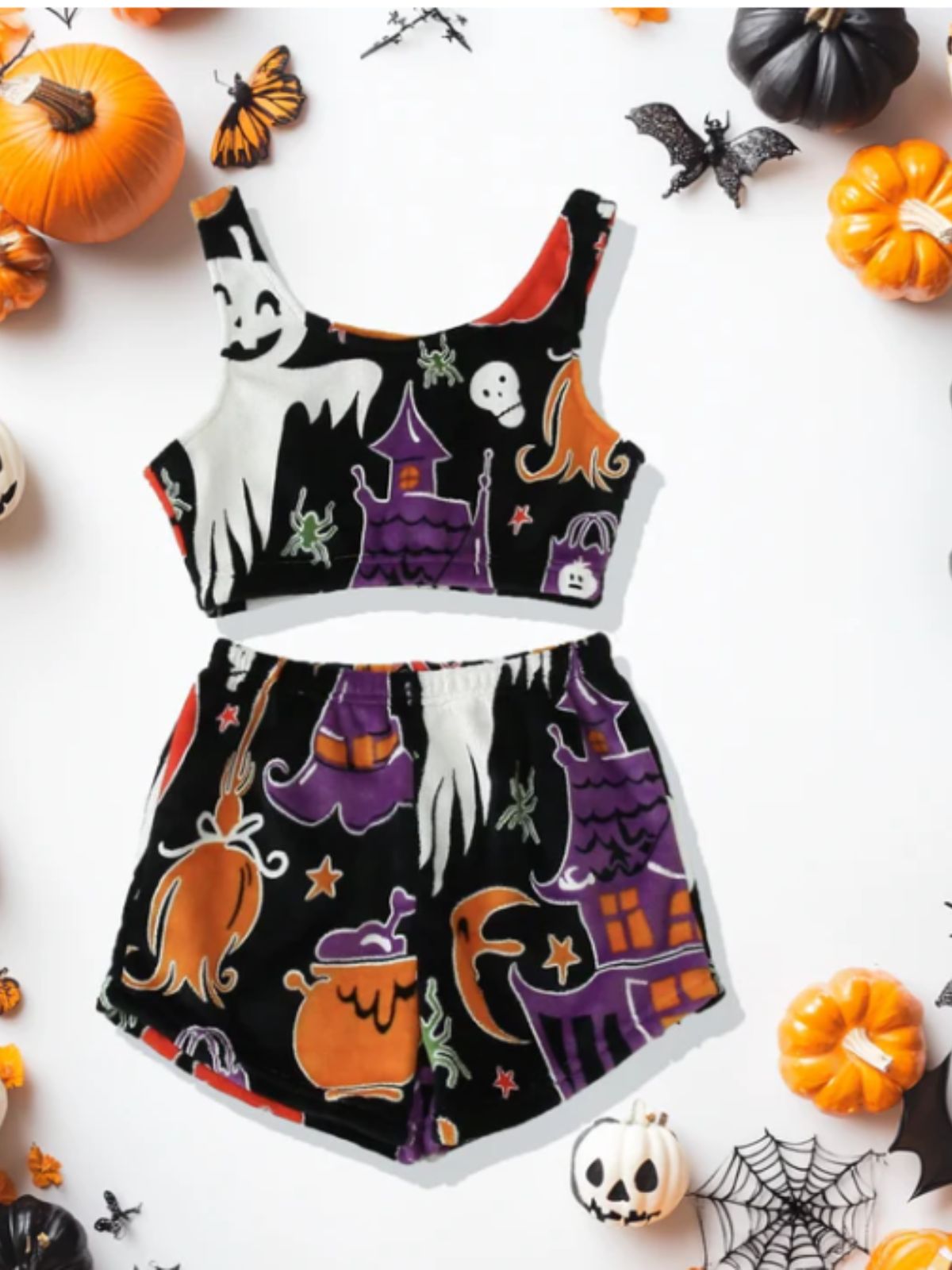 2PCS Glowing Halloween Ghost Flannel Pajama Set