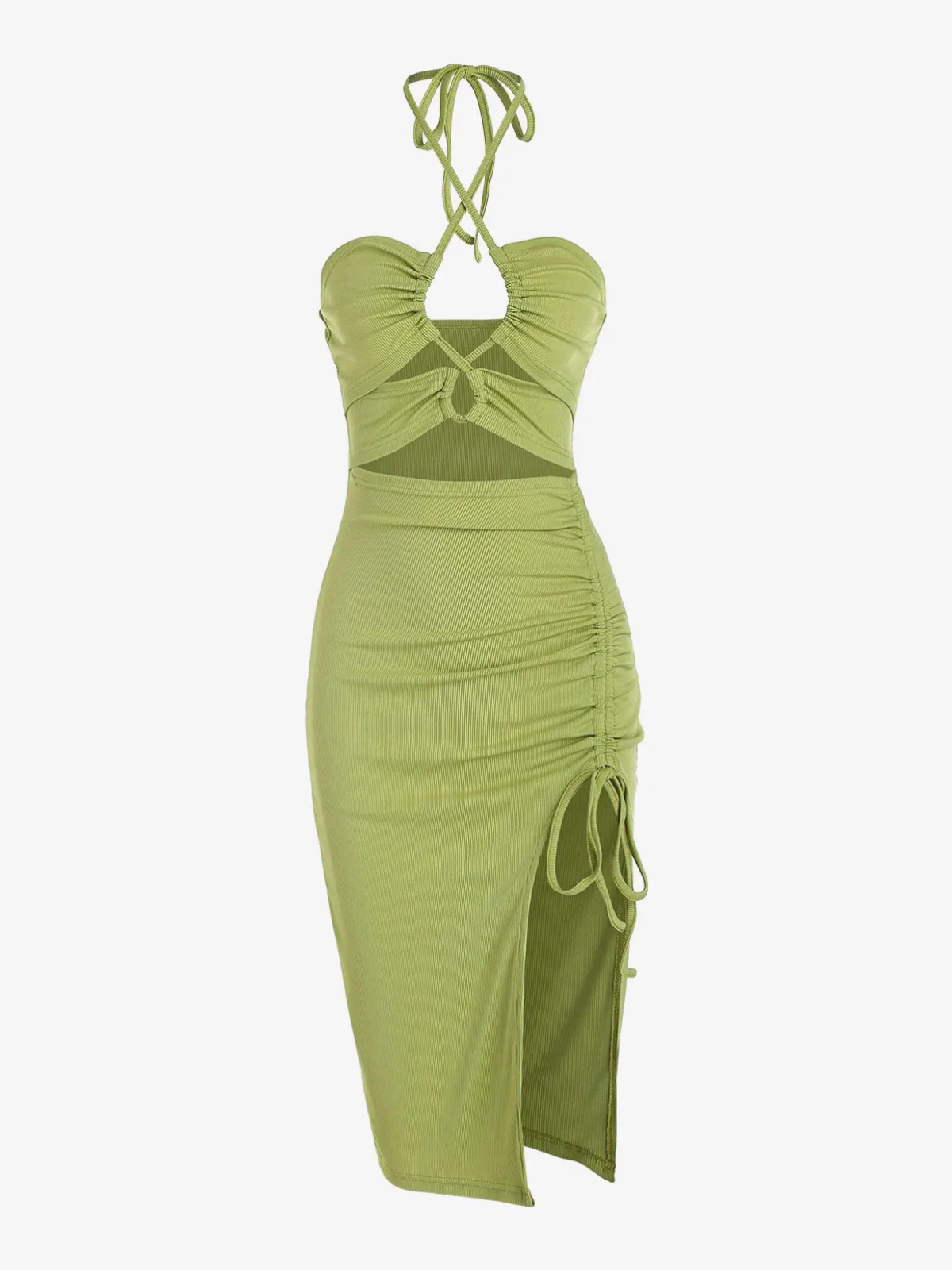 Solid Lace-up Criss Cross Halter Neck Cut-out Slit Backless Bodycon Dress