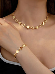 Elegant Style 2pcs Heart Alloy Necklace & Bracelet Accessories Set