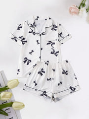 2pcs Bowtie Pajama Shorts Set