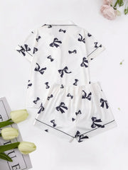 2pcs Bowtie Pajama Shorts Set