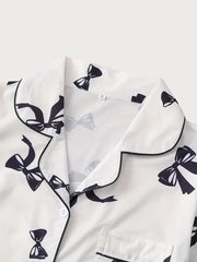 2pcs Bowtie Pajama Shorts Set