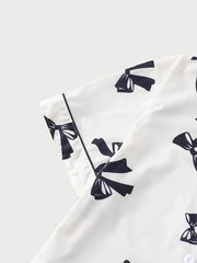 2pcs Bowtie Pajama Shorts Set