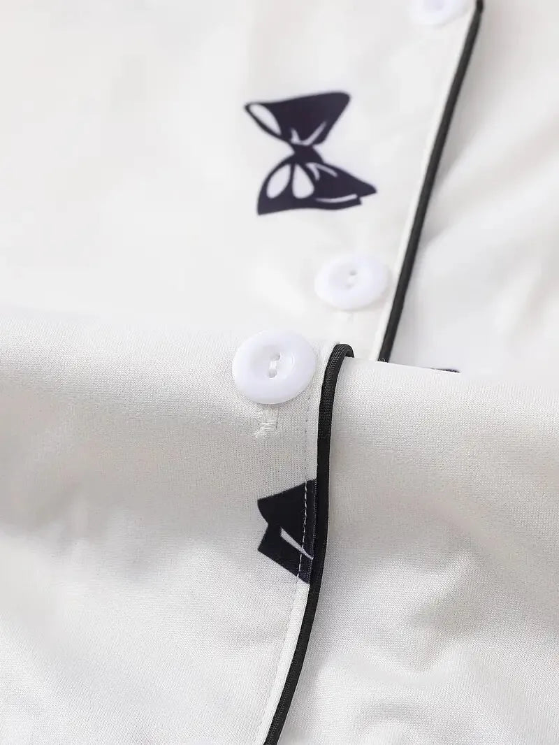 2pcs Bowtie Pajama Shorts Set