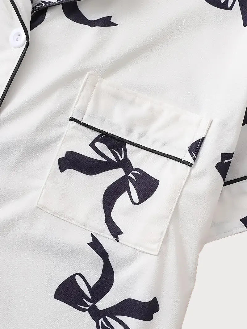 2pcs Bowtie Pajama Shorts Set