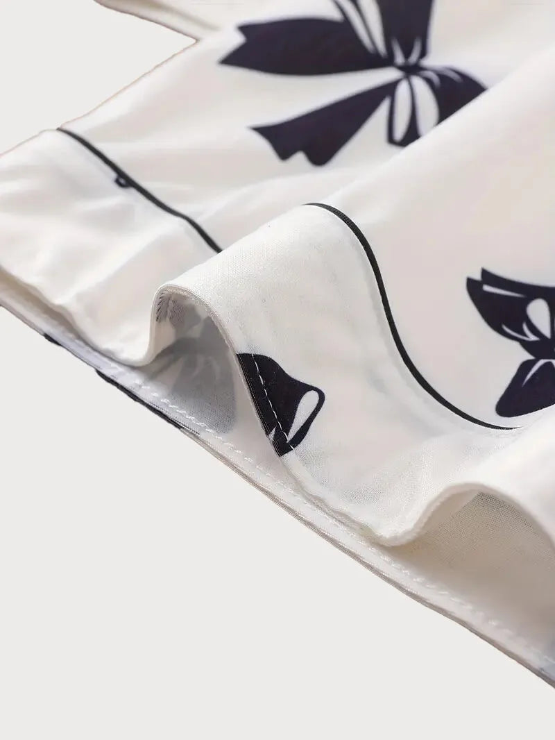 2pcs Bowtie Pajama Shorts Set