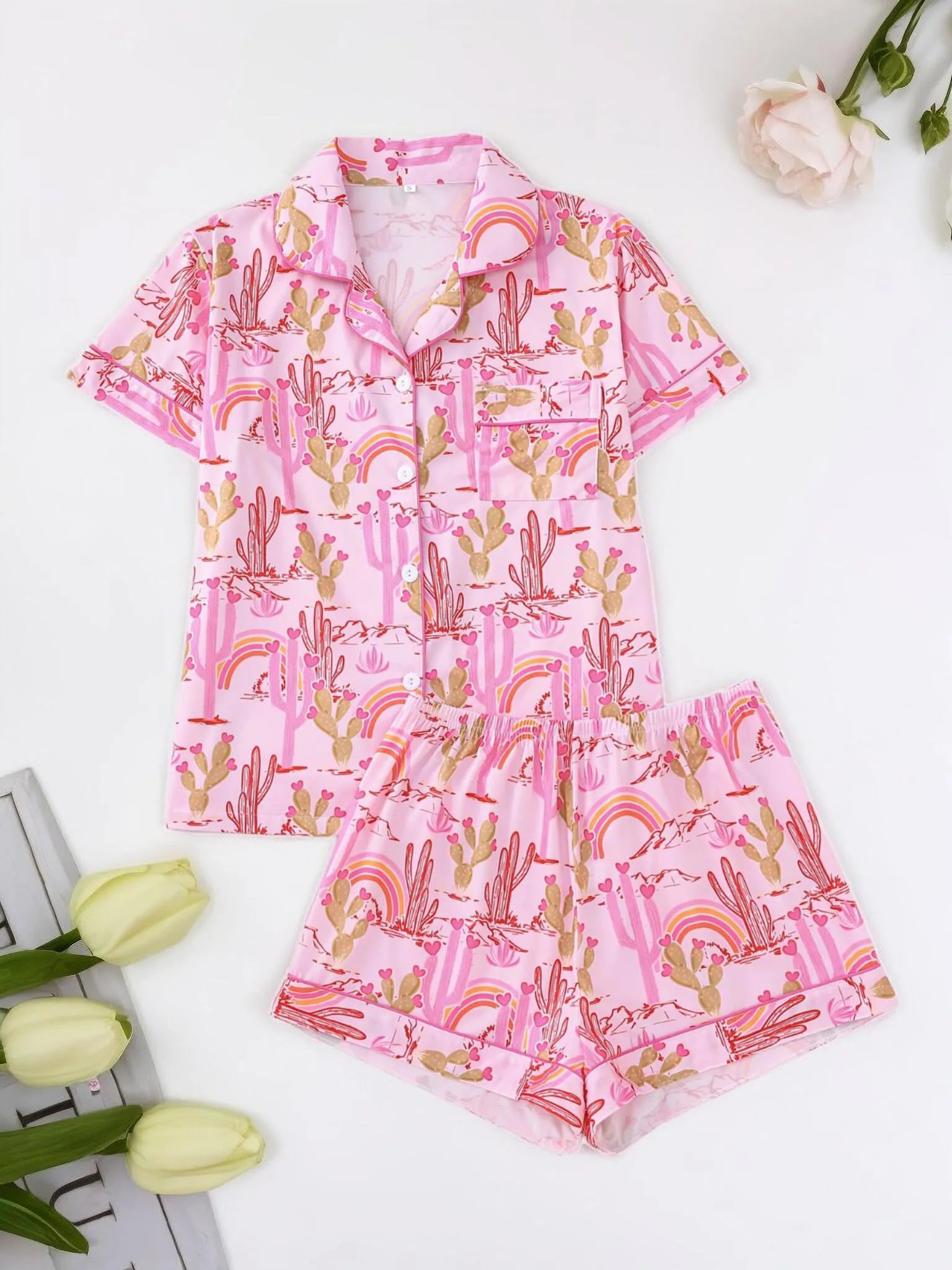 2pcs Cactus Pajama Shorts Set