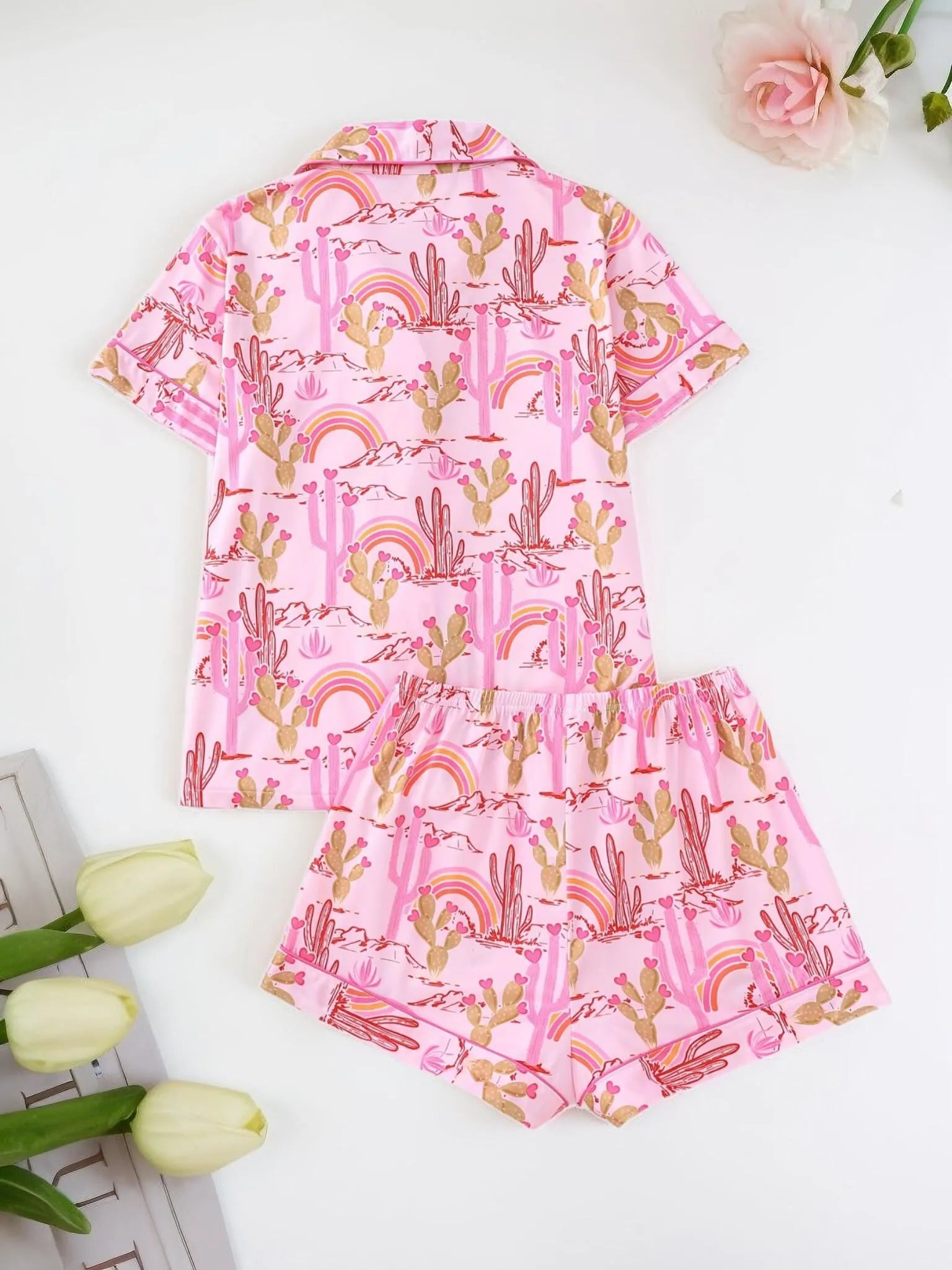 2pcs Cactus Pajama Shorts Set