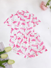 2pcs Cartoon Cowboy Print Pajama Shorts Set