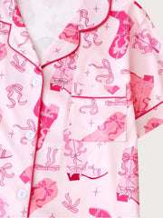 2pcs Cartoon Cowboy Print Pajama Shorts Set