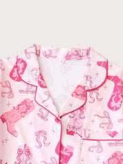 2pcs Cartoon Cowboy Print Pajama Shorts Set