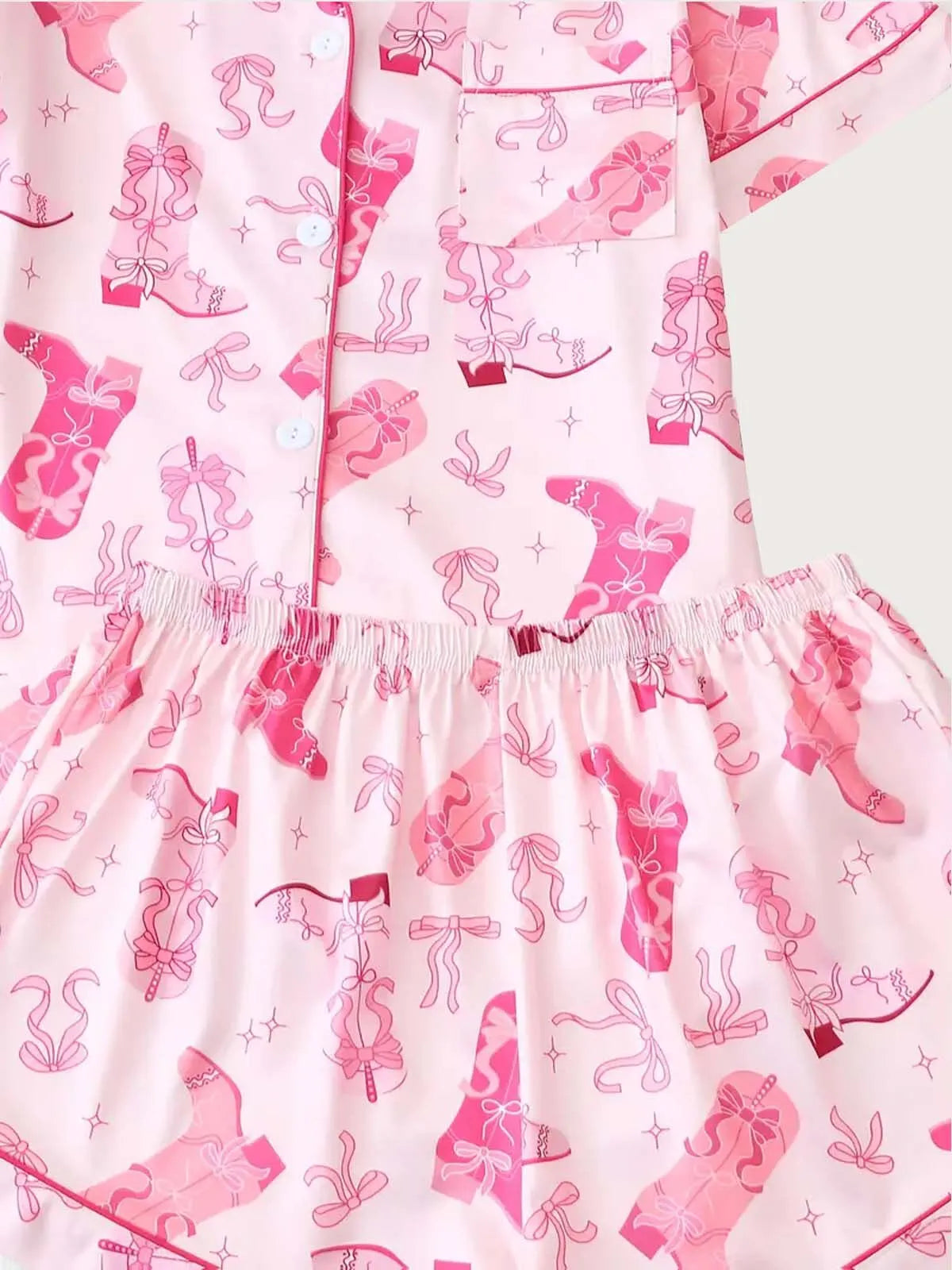 2pcs Cartoon Cowboy Print Pajama Shorts Set