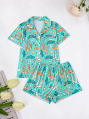 2pcs Cartoon Cowboy Print Pajama Shorts Set