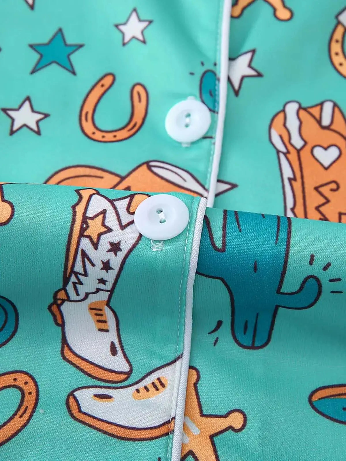 2pcs Cartoon Cowboy Print Pajama Shorts Set