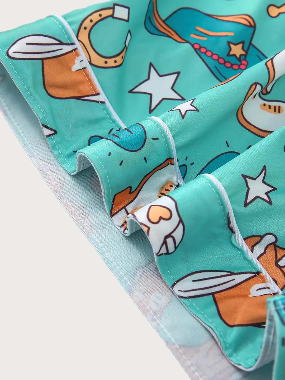 2pcs Cartoon Cowboy Print Pajama Shorts Set