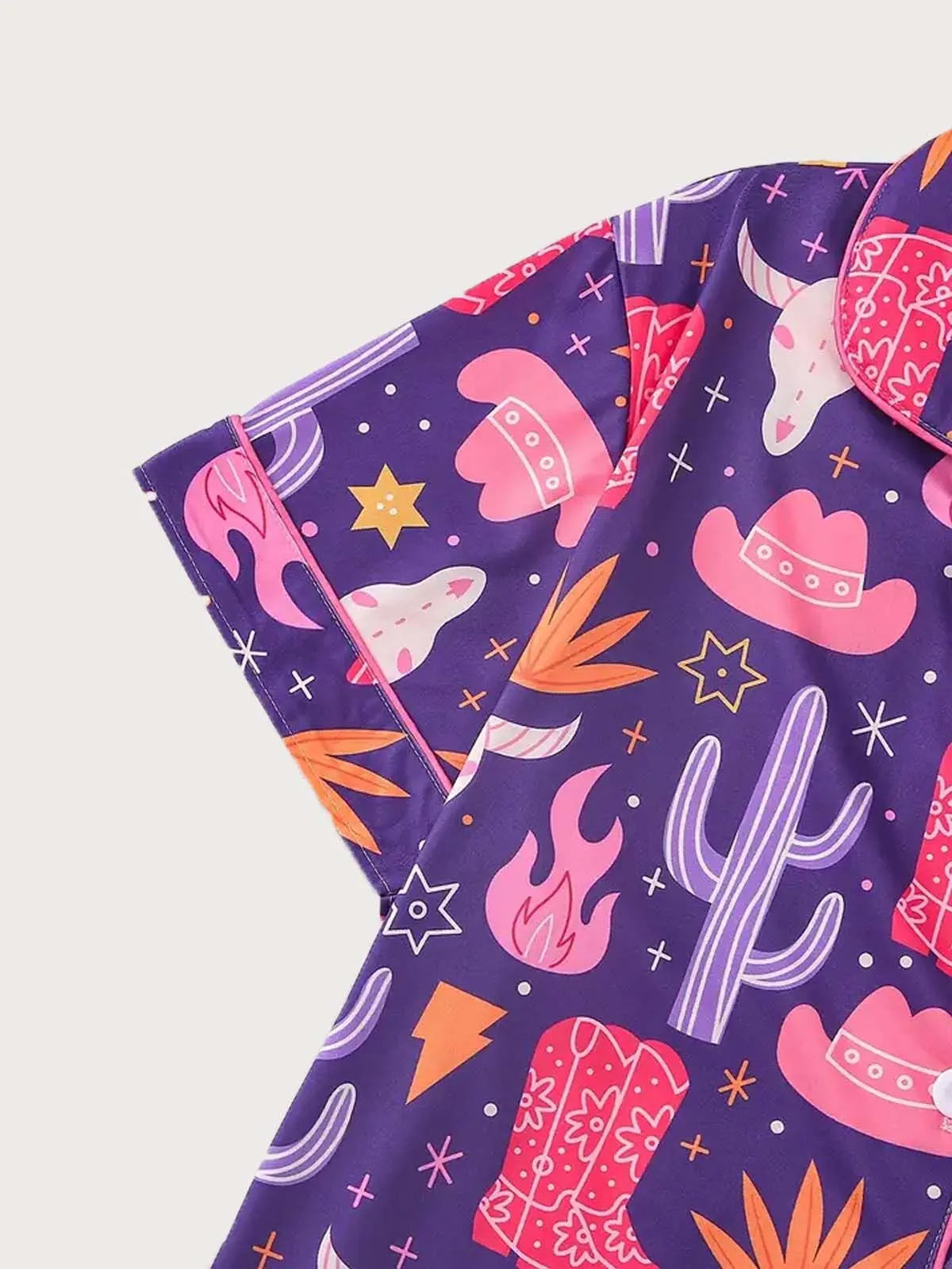 2pcs Cartoon Cowboy Print Pajama Shorts Set