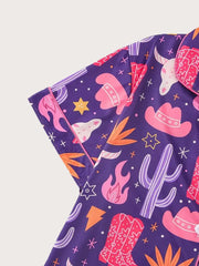 2pcs Cartoon Cowboy Print Pajama Shorts Set