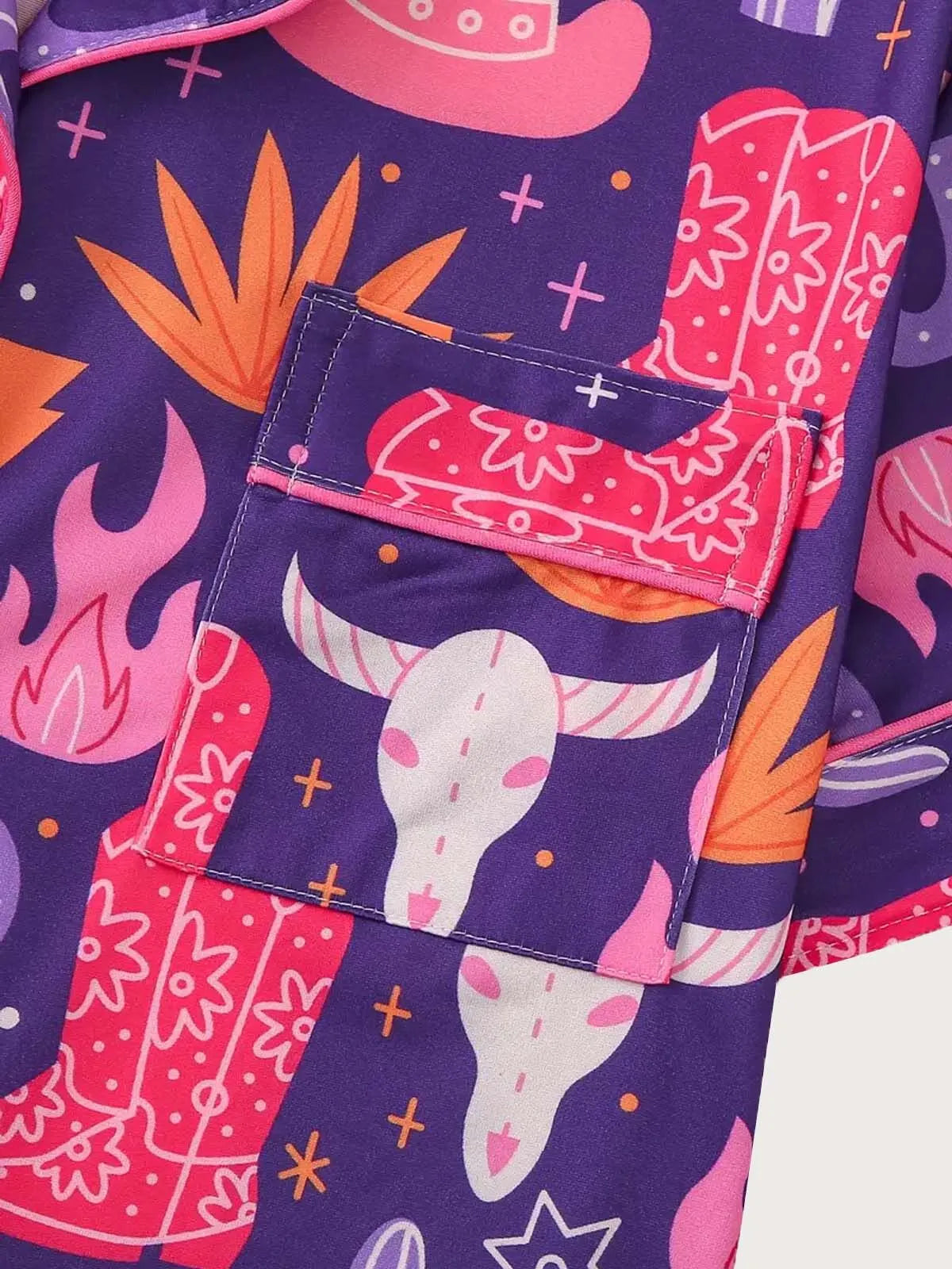 2pcs Cartoon Cowboy Print Pajama Shorts Set
