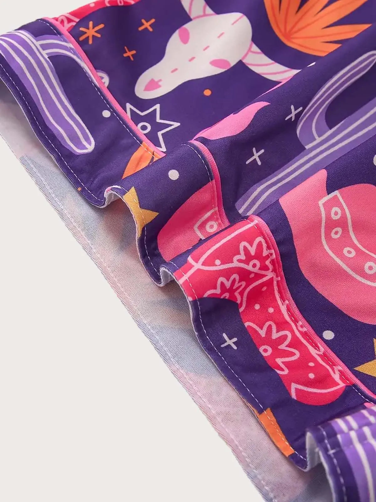2pcs Cartoon Cowboy Print Pajama Shorts Set