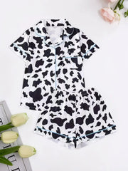 2pcs Cow Skin Pajama Shorts Set