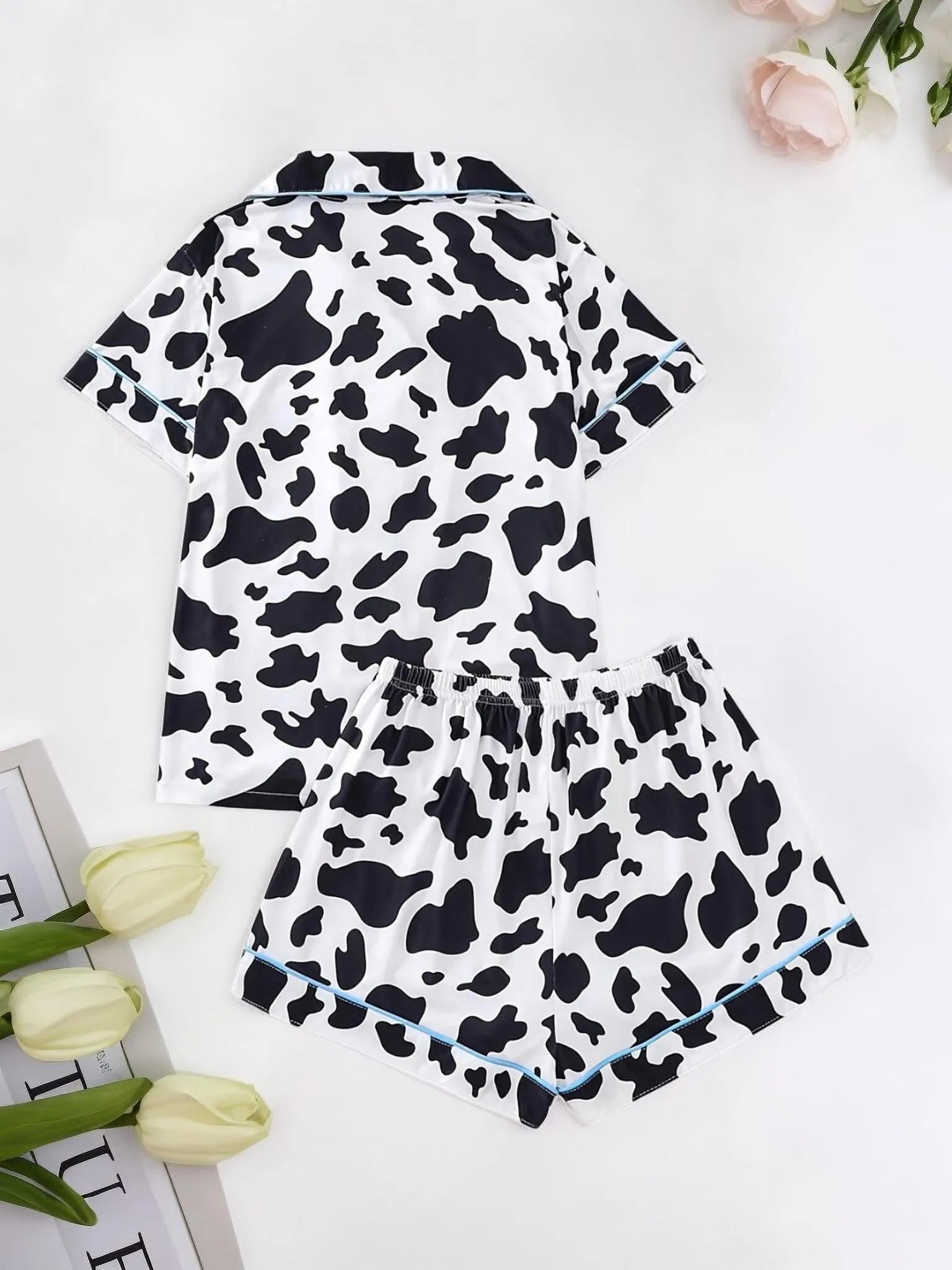 2pcs Cow Skin Pajama Shorts Set