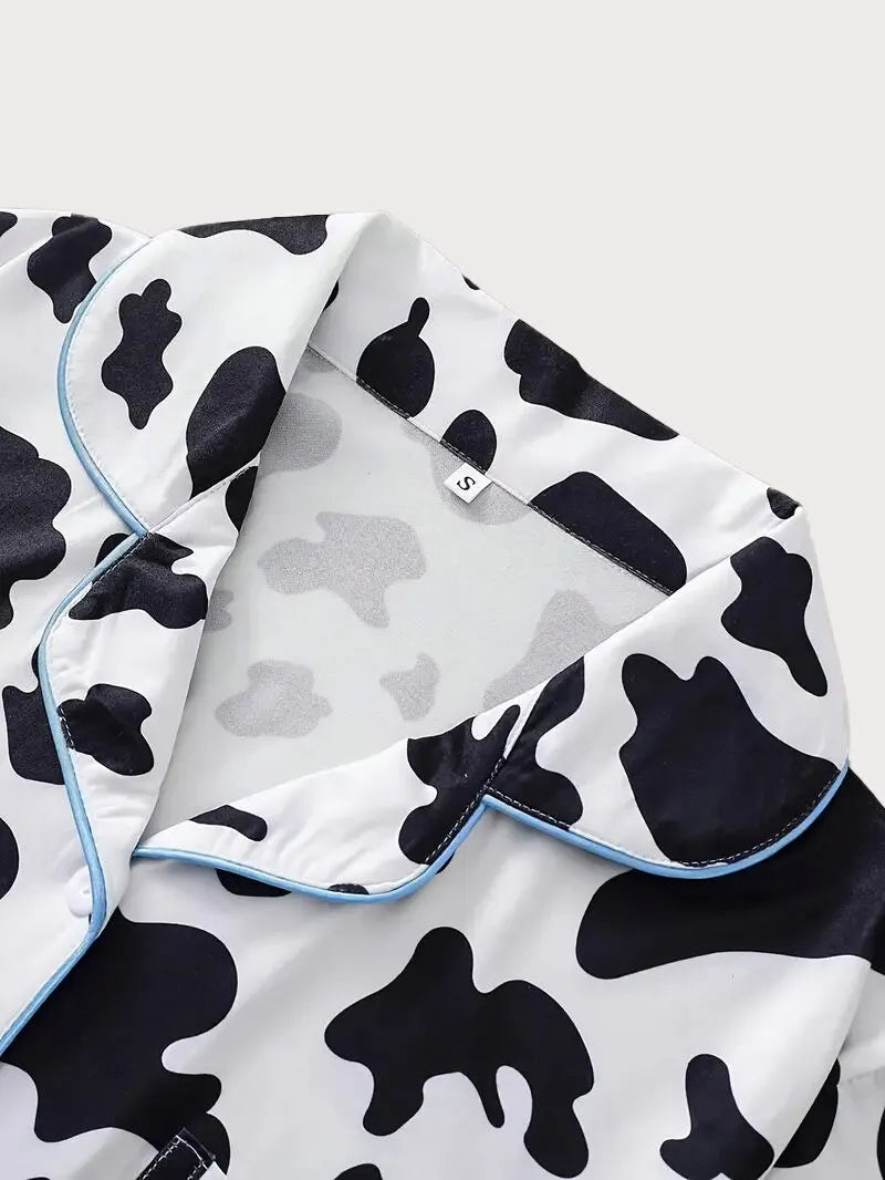 2pcs Cow Skin Pajama Shorts Set