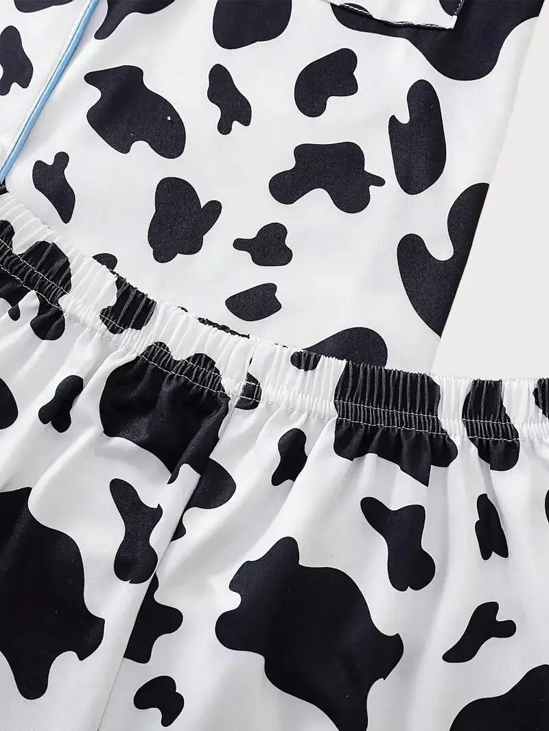 2pcs Cow Skin Pajama Shorts Set