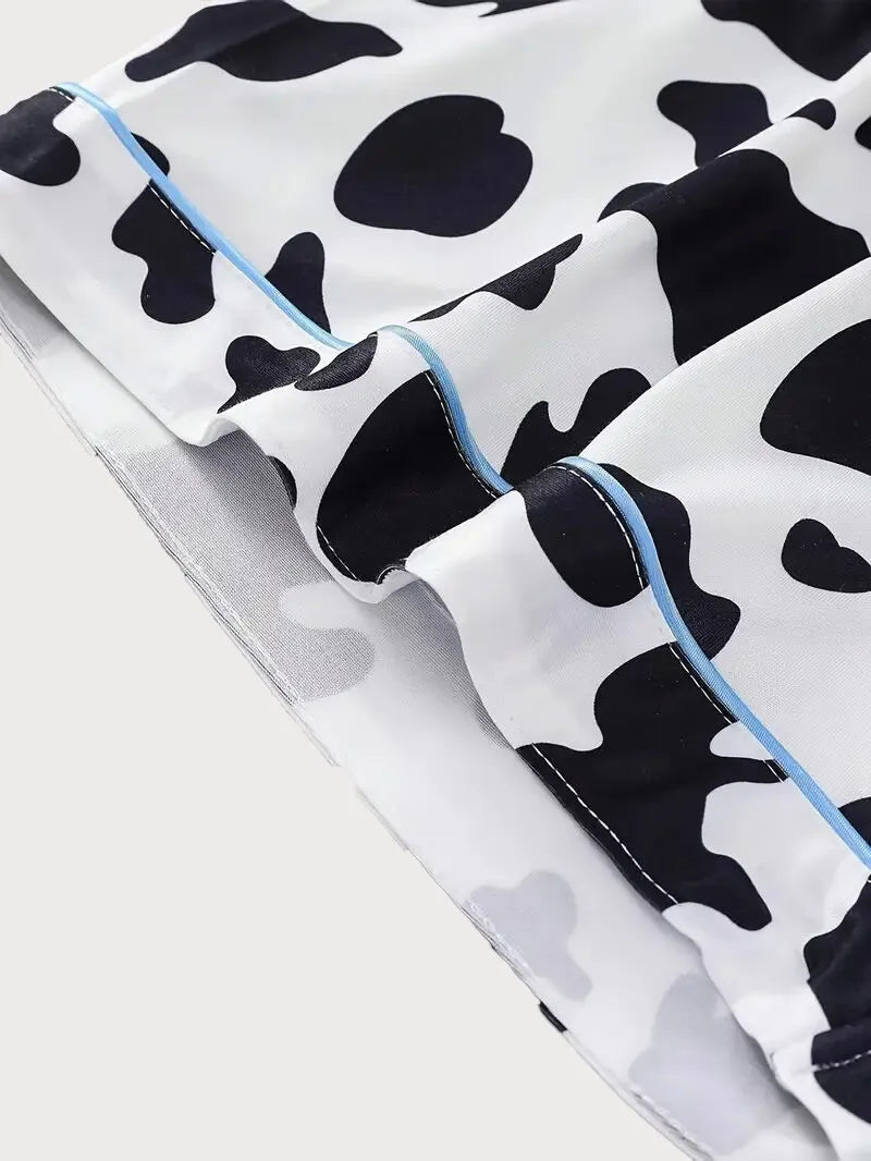 2pcs Cow Skin Pajama Shorts Set