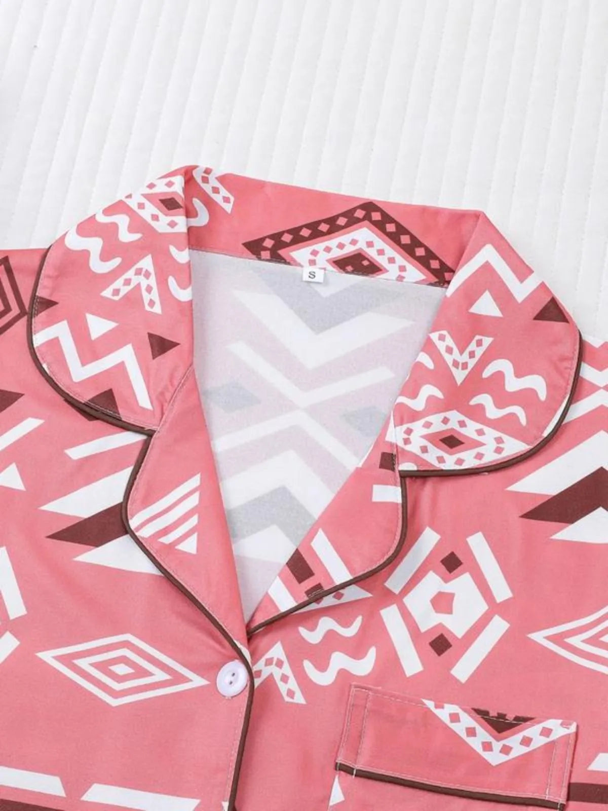 2pcs Casual Comfy Short Sleeve Button Geometric Pajama Shorts Set