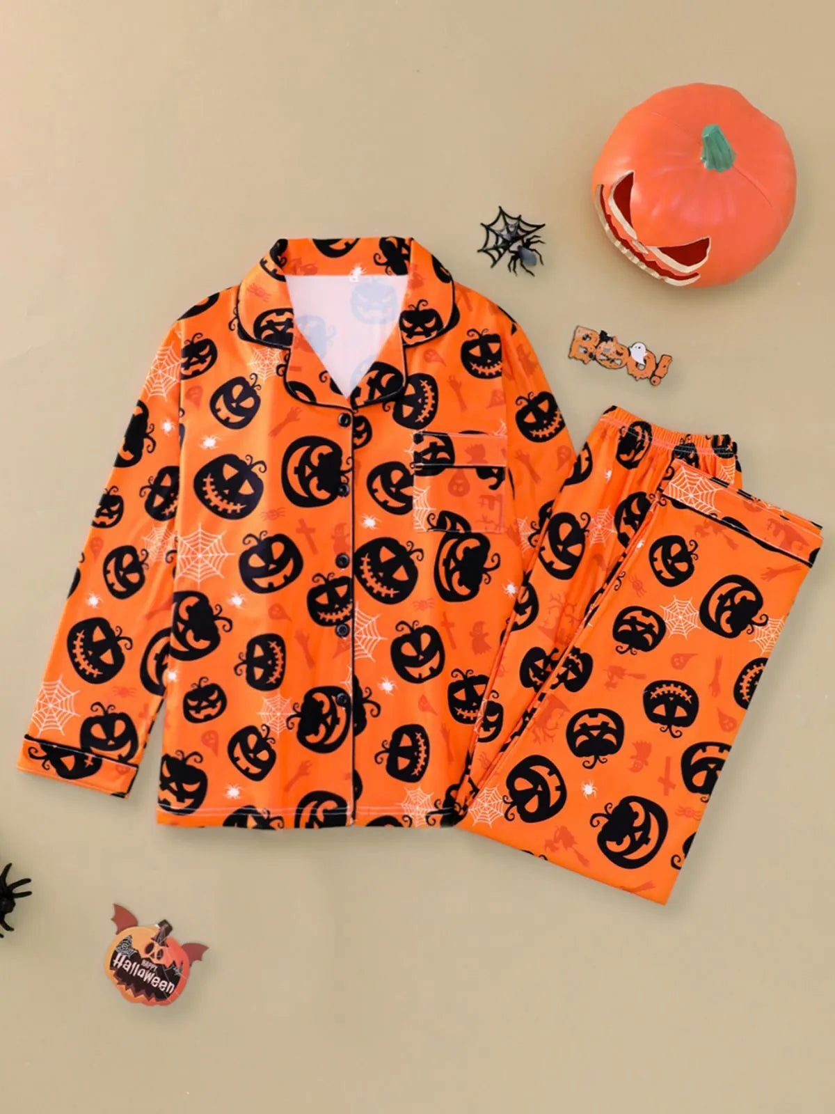 2pcs Halloween Funny Pumpkin Print Pajama Pants Set