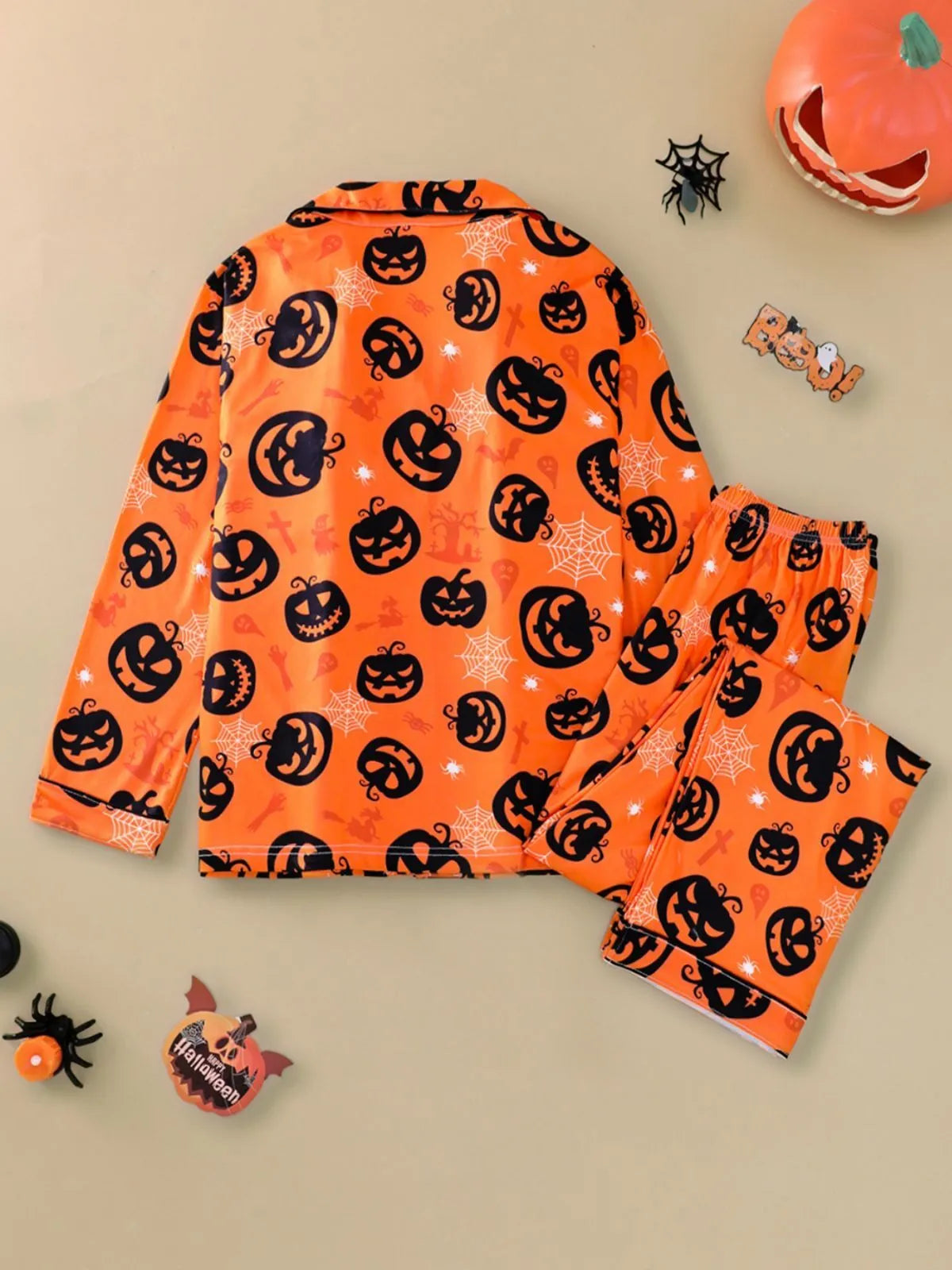 2pcs Halloween Funny Pumpkin Print Pajama Pants Set